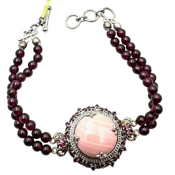 Chuck Clemency STS Sterling Silver Pink Gemstone Garnet Bracelet 24 Grams 8 Inch - Picture 1 of 3